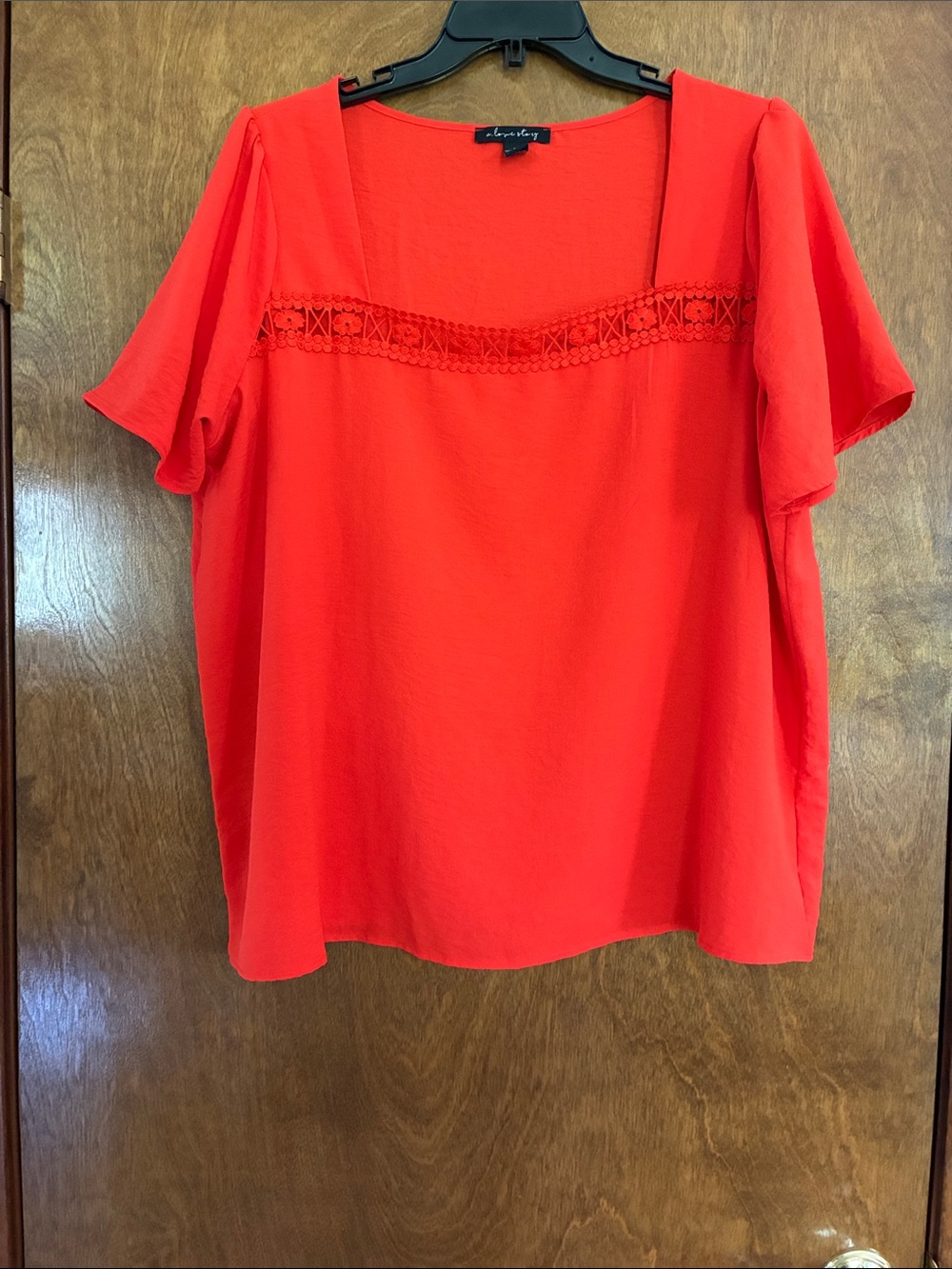 Bright Orange Square-Neck Crochet-Trim Blouse Size 1X
